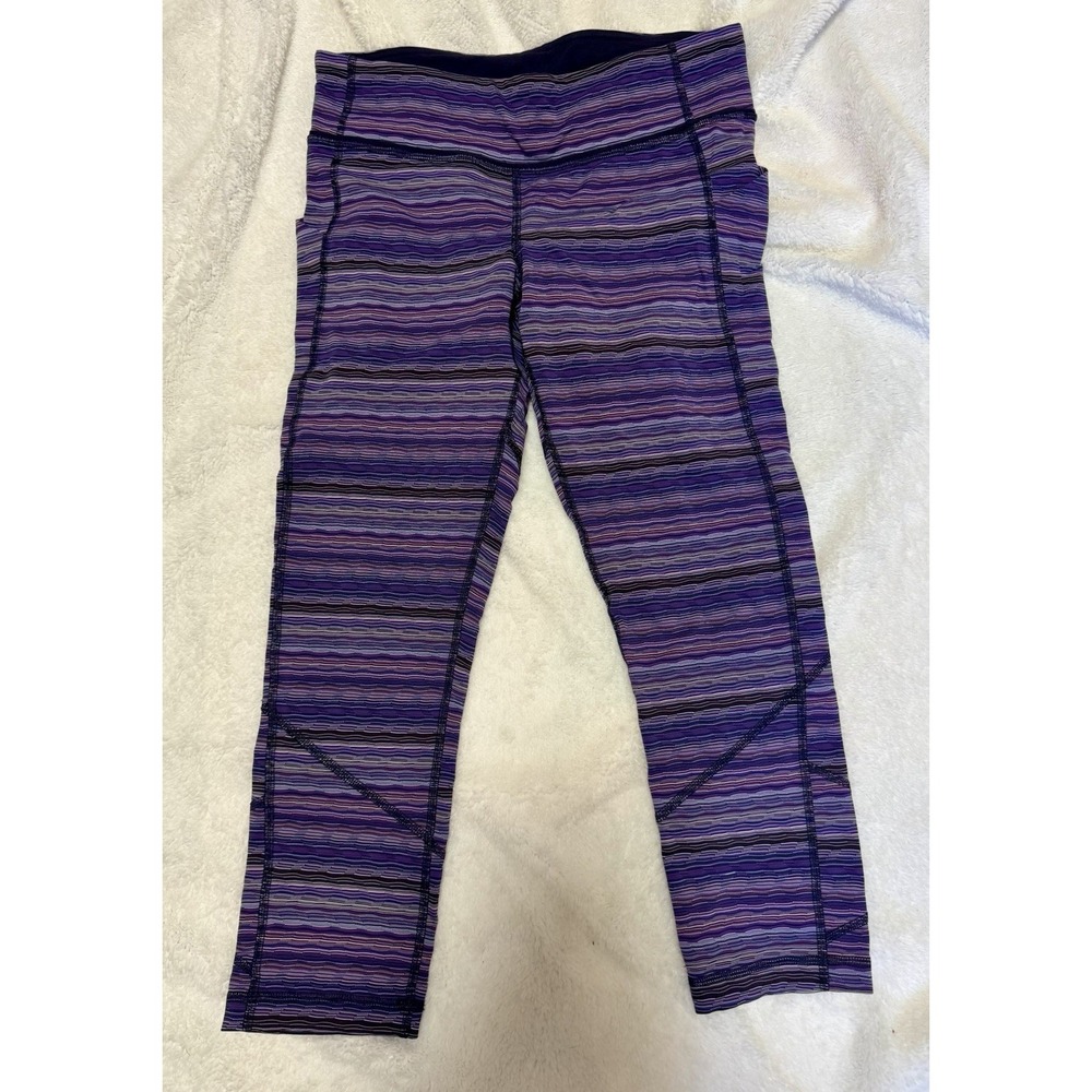 Lululemon Run Inspire Crop II Leggings Sz‎ 8 Static Purple Multi Stripe Zip